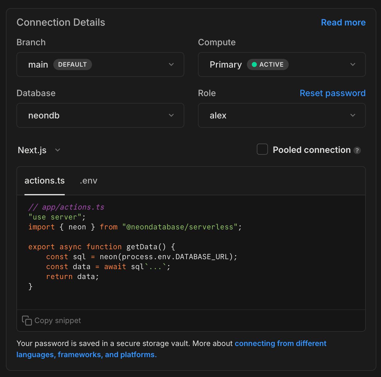 Language and framework connection examples